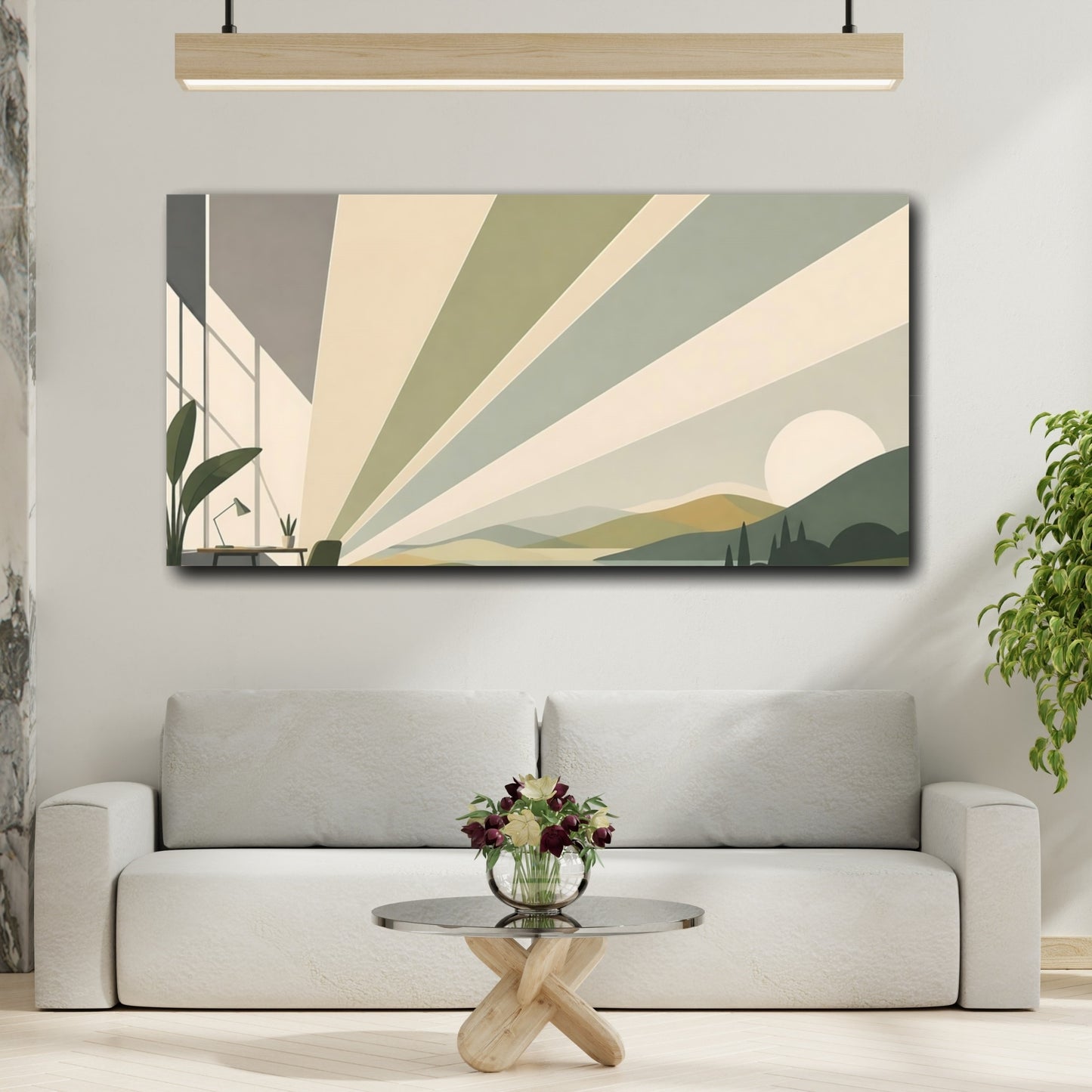 Mockup 2. Sunrise Over Hills shown as canvas print