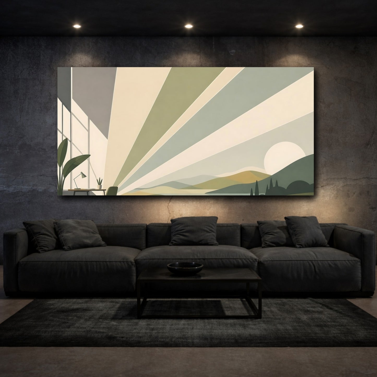 Mockup 3. Sunrise Over Hills shown as canvas print