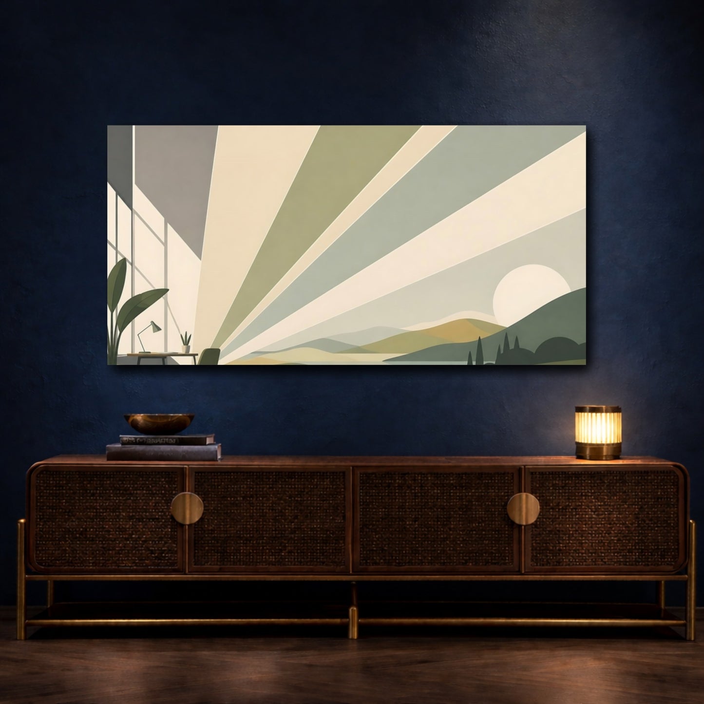 Mockup 4. Sunrise Over Hills shown as canvas print