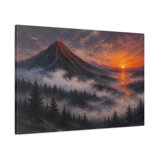 Main Mockup. Sunrise Over Volcanic Cone shown as canvas print