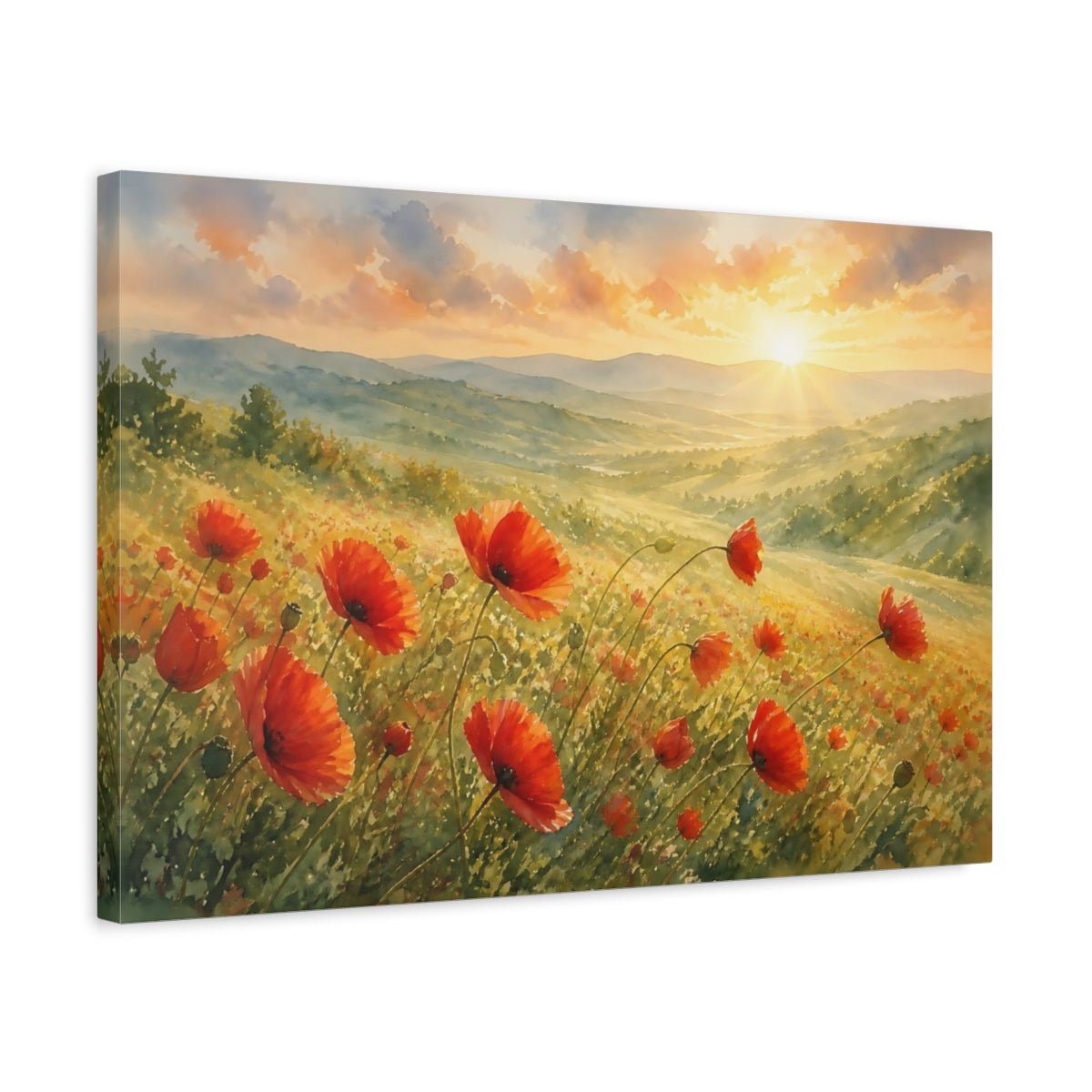 Sunrise Poppy Field Canvas Print Wall Art – Living Room Decor, Above Fireplace - YesArtYes
