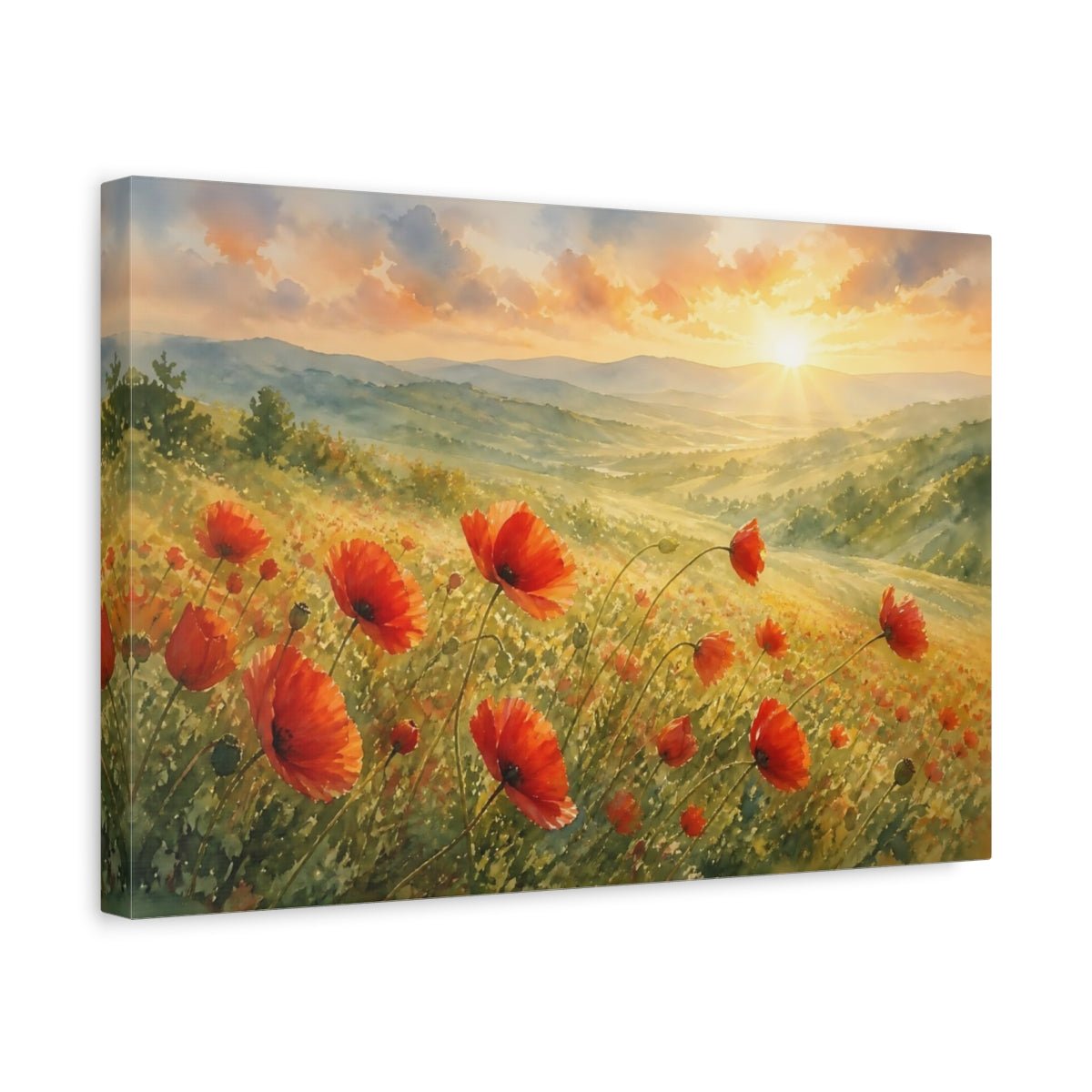 Sunrise Poppy Field Canvas Print Wall Art – Living Room Decor, Above Fireplace - YesArtYes