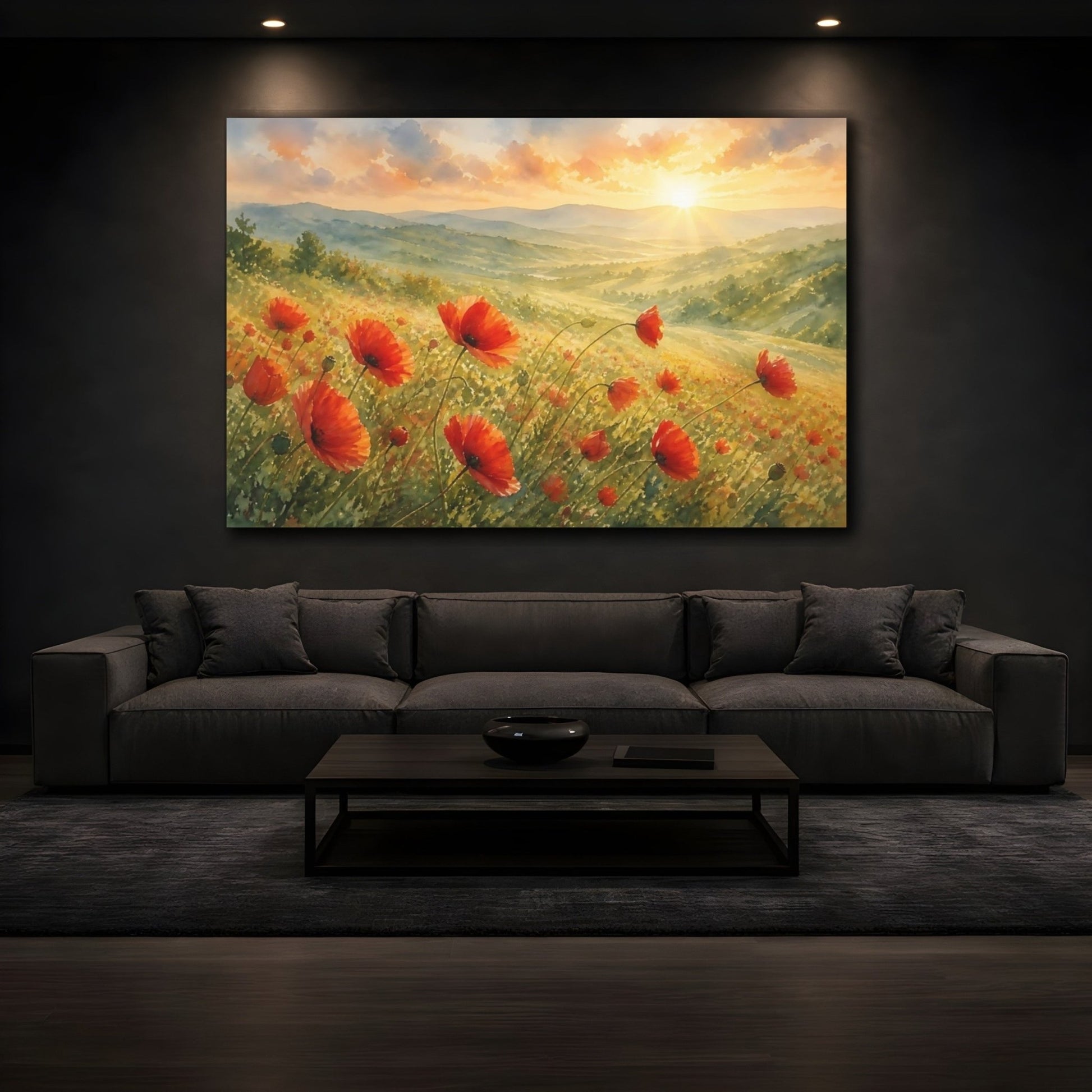 Sunrise Poppy Field Canvas Print Wall Art – Living Room Decor, Above Fireplace - YesArtYes