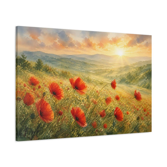 Sunrise Poppy Field Canvas Print Wall Art – Living Room Decor, Above Fireplace - YesArtYes