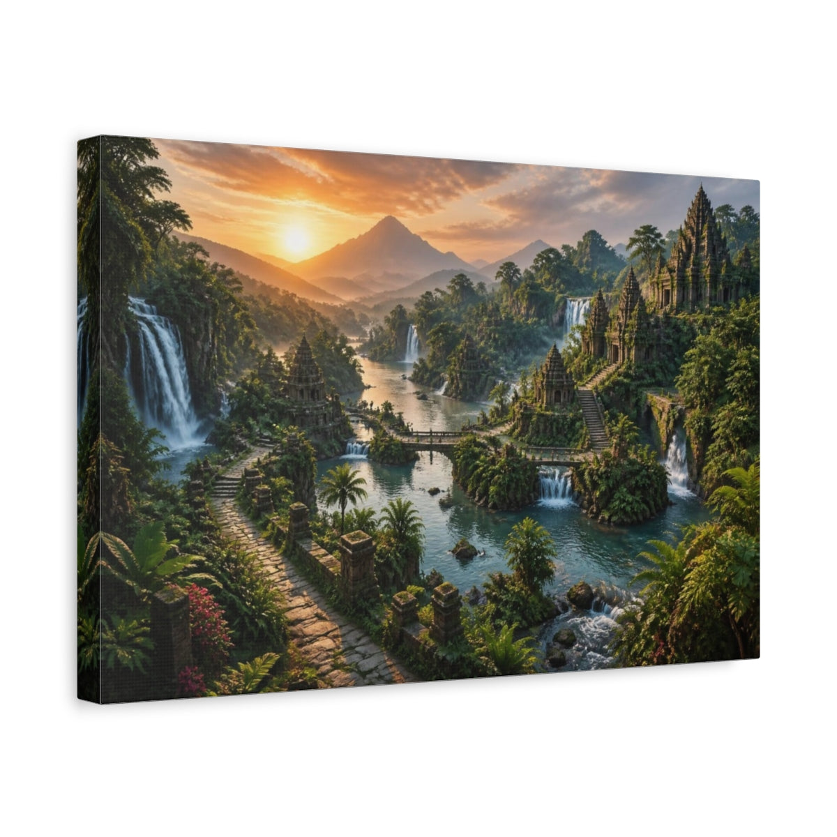 Side Mockup 4. Sunrise Temple Landscape shown as canvas print
