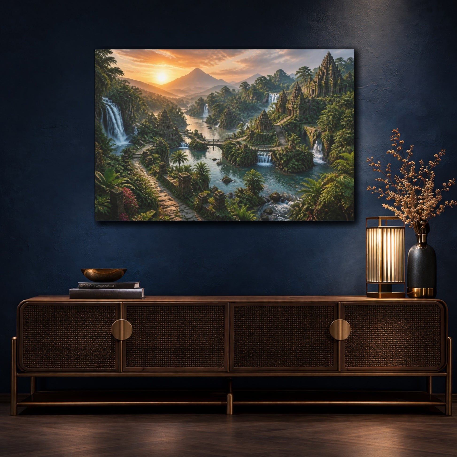 Mockup 4. Sunrise Temple Landscape shown as canvas print