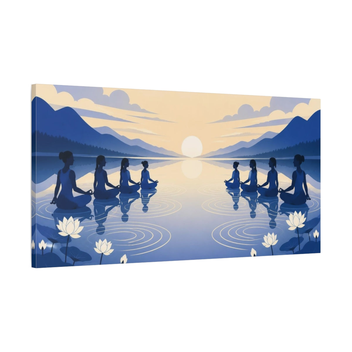 Main Mockup. Sunrise Yoga Meditation shown as canvas print