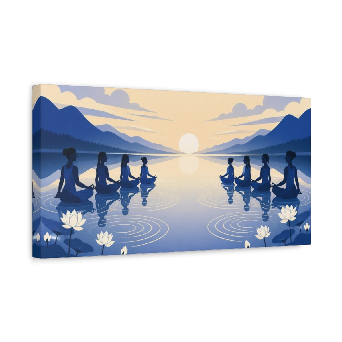 Side Mockup 3. Sunrise Yoga Meditation shown as canvas print