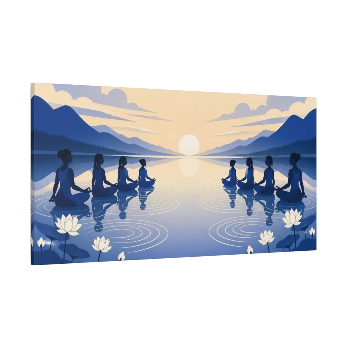 Side Mockup 2. Sunrise Yoga Meditation shown as canvas print
