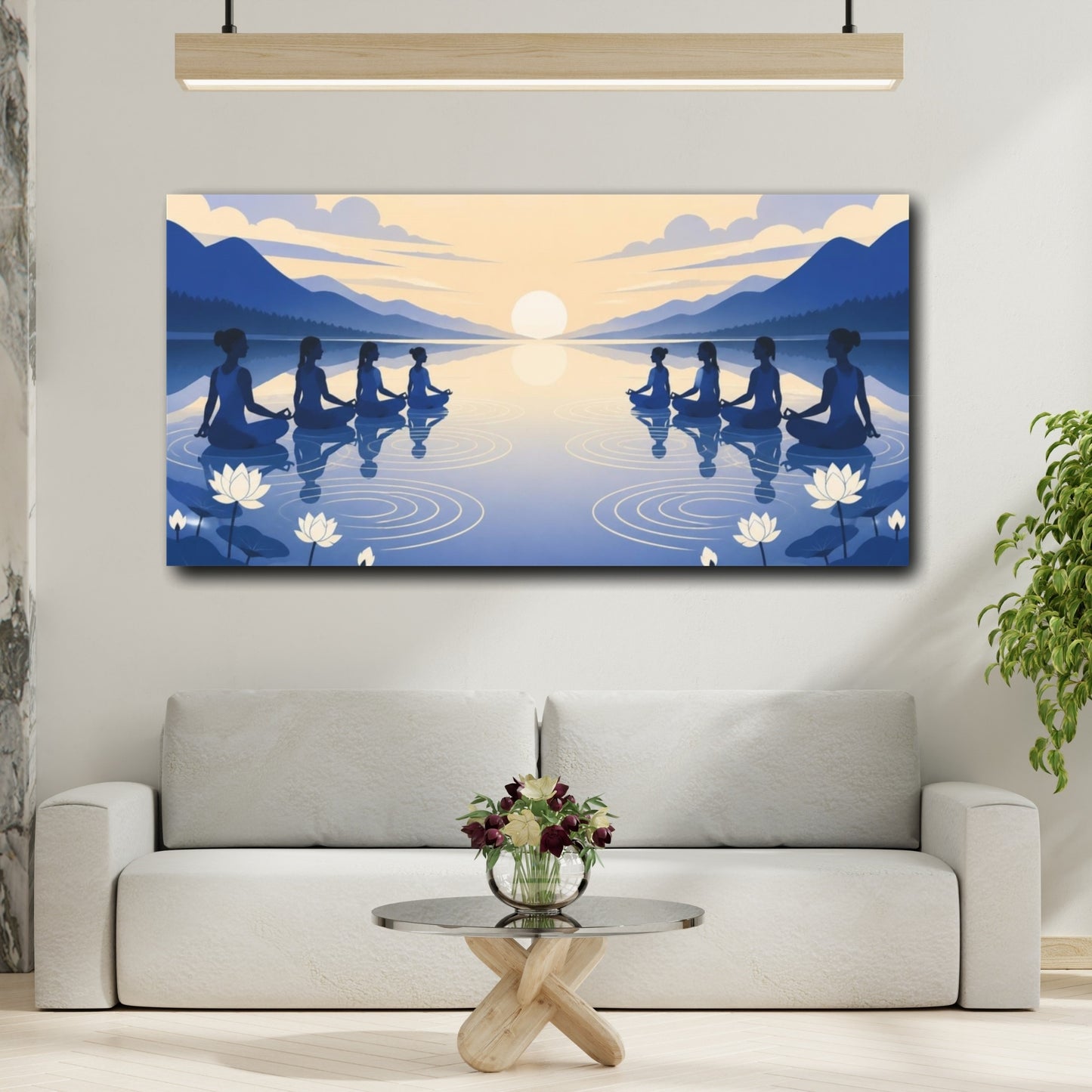 Mockup 2. Sunrise Yoga Meditation shown as canvas print