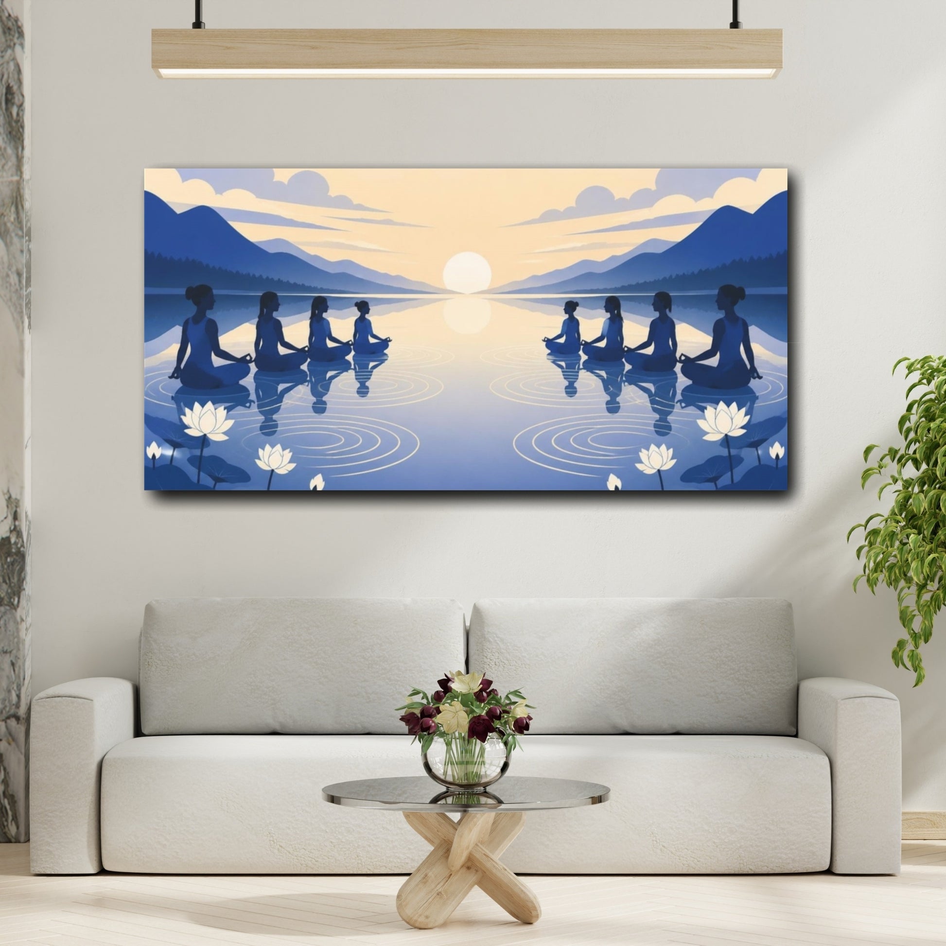 Mockup 2. Sunrise Yoga Meditation shown as canvas print