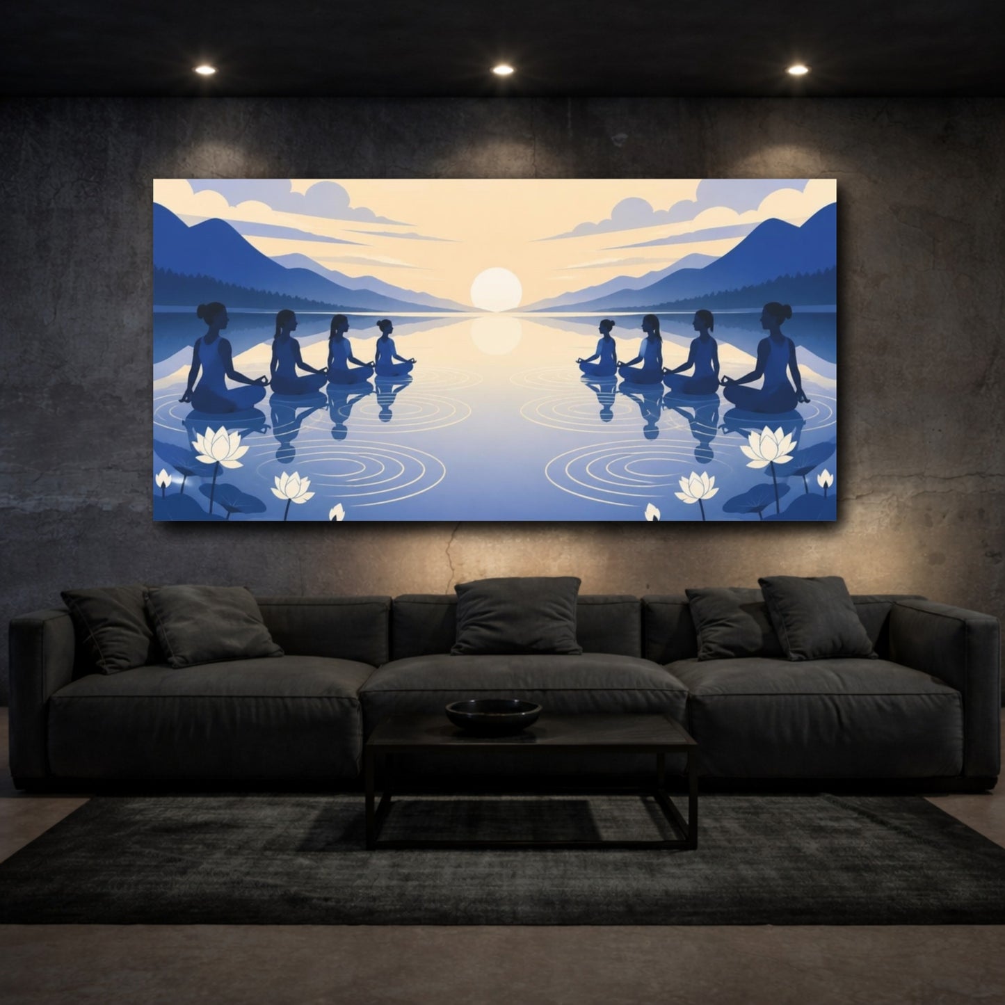 Mockup 3. Sunrise Yoga Meditation shown as canvas print