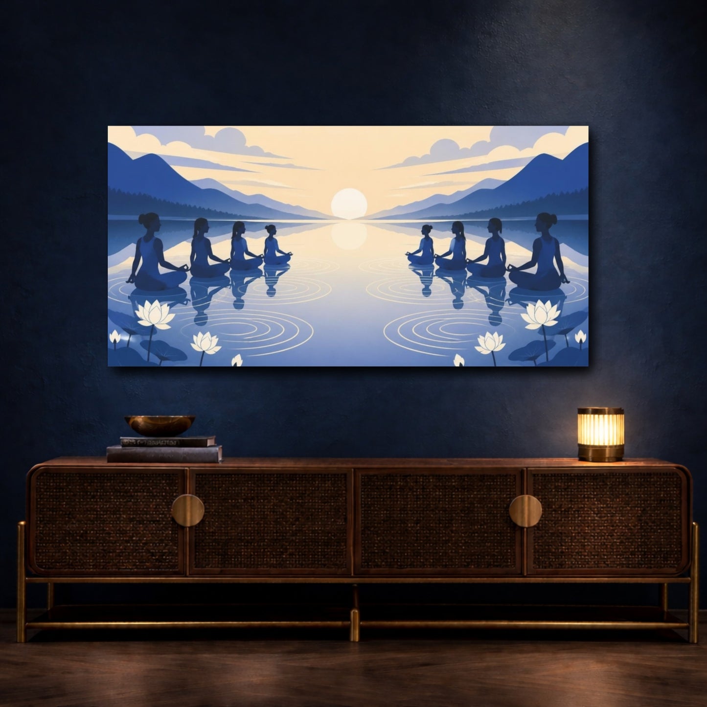 Mockup 4. Sunrise Yoga Meditation shown as canvas print