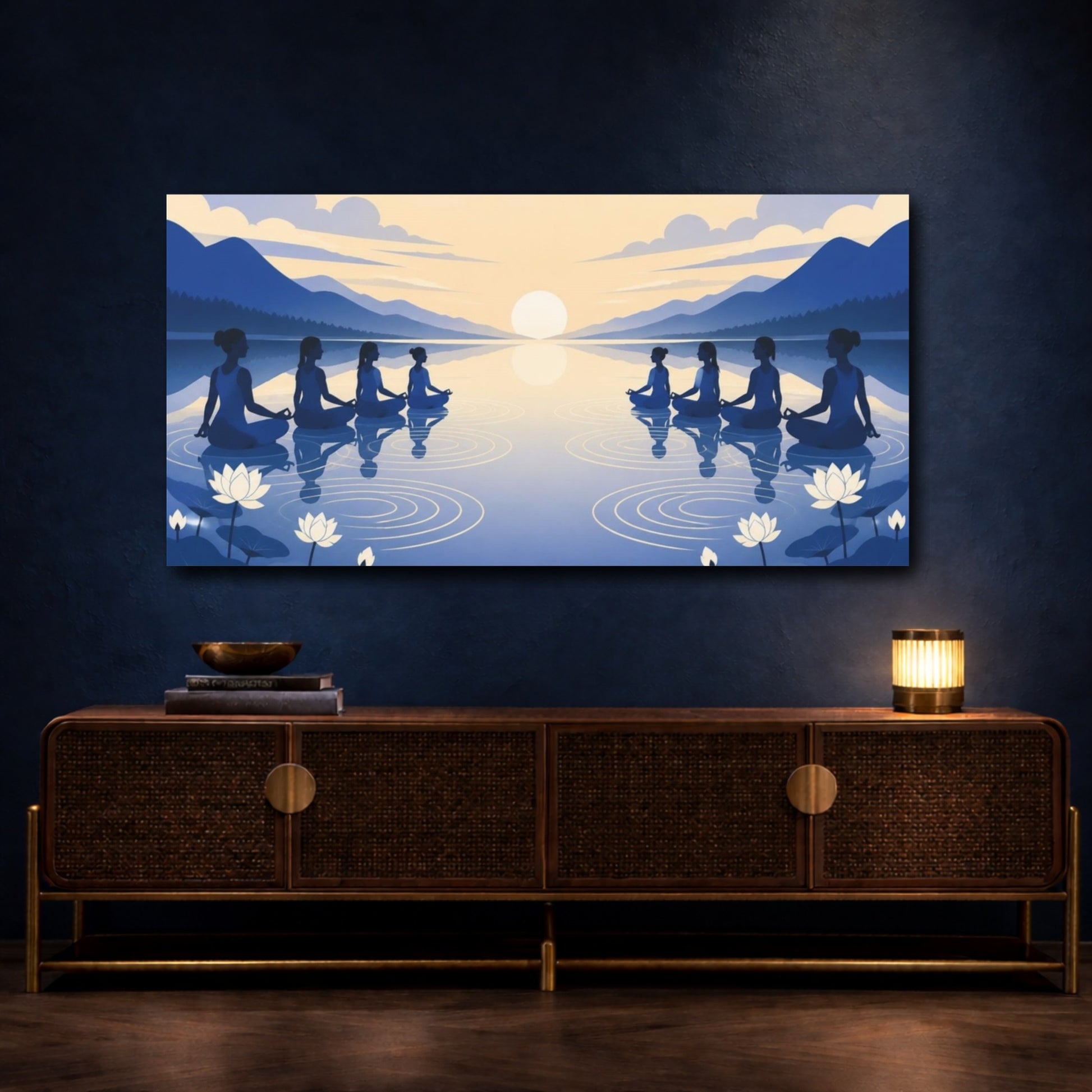 Mockup 4. Sunrise Yoga Meditation shown as canvas print
