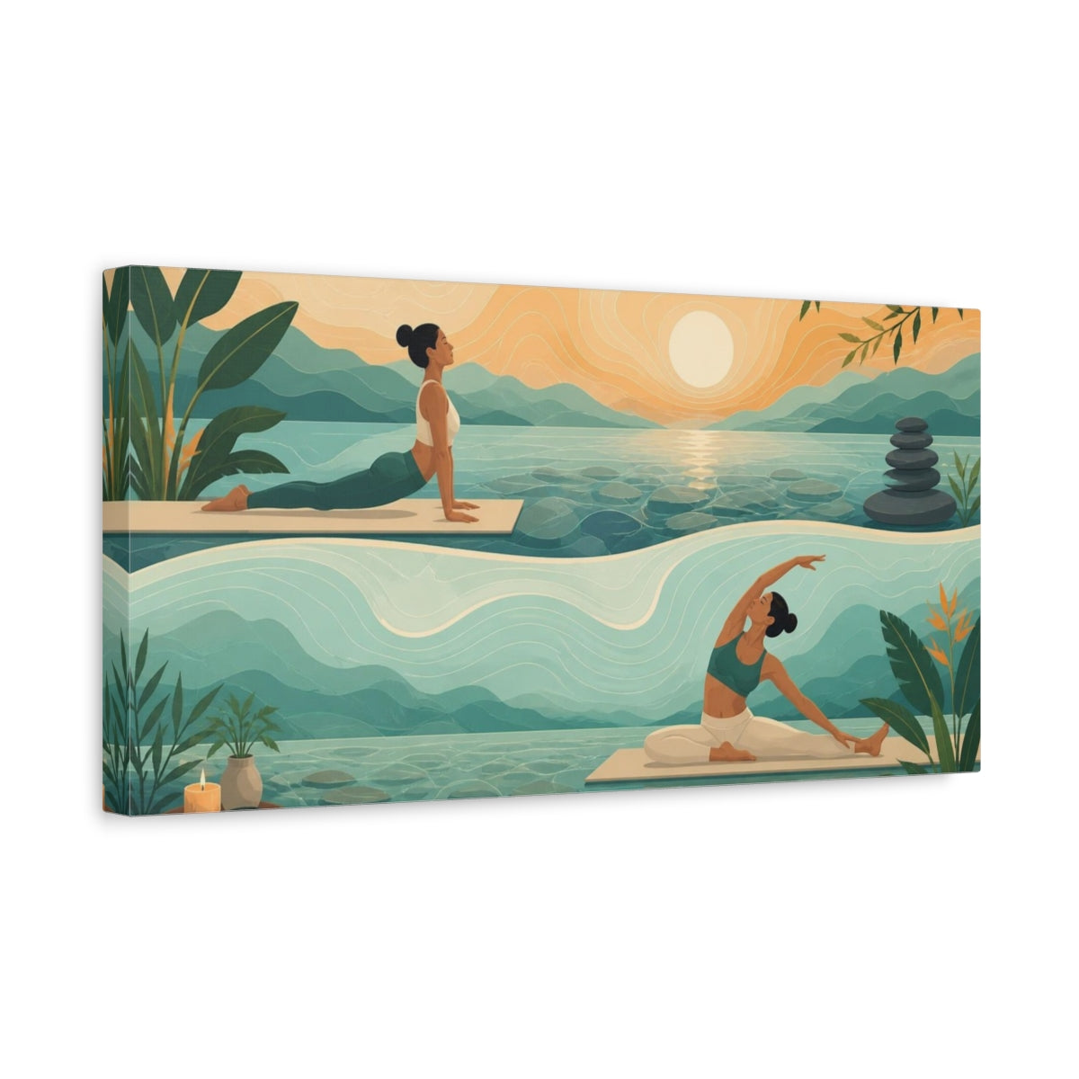 Side Mockup 3. Sunrise Yoga Stretch shown as canvas print