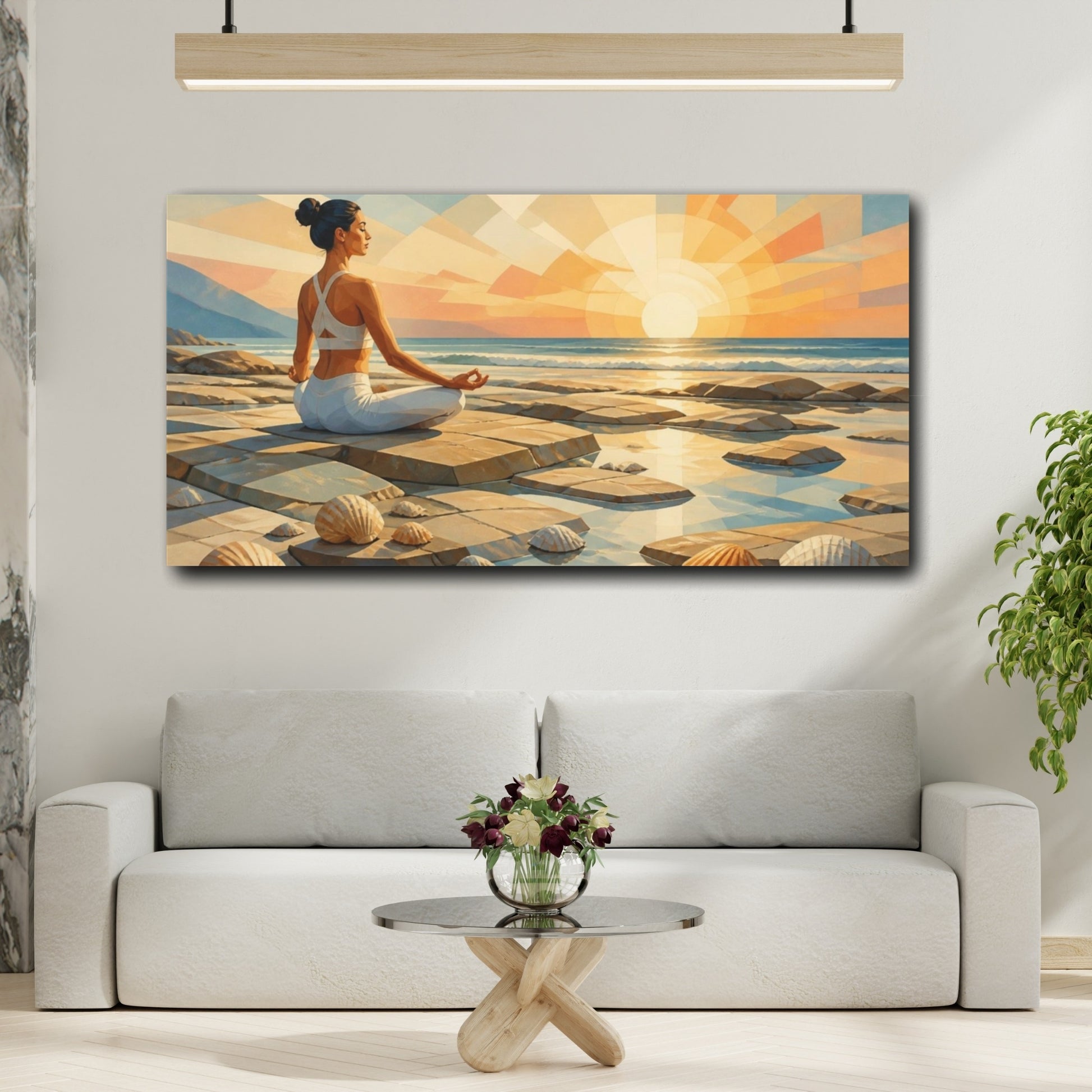 Mockup 2. Sunrise Yoga Woman shown as canvas print