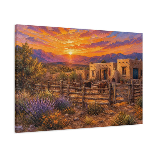Main Mockup. Sunset At Adobe Ranch shown as canvas print