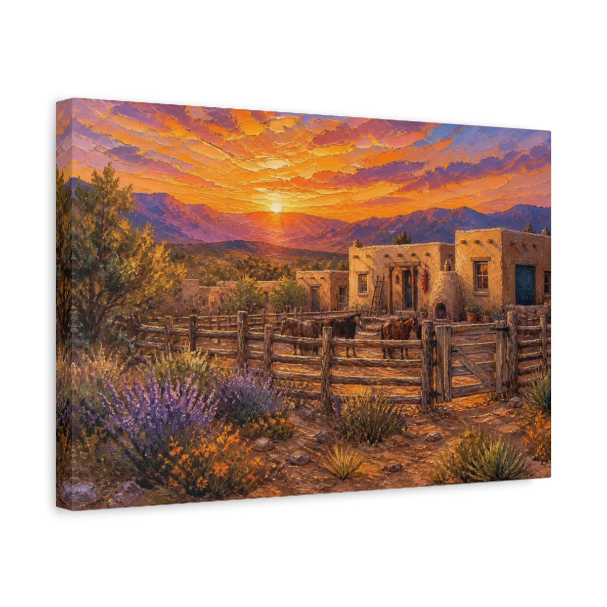 Side Mockup 4. Sunset At Adobe Ranch shown as canvas print