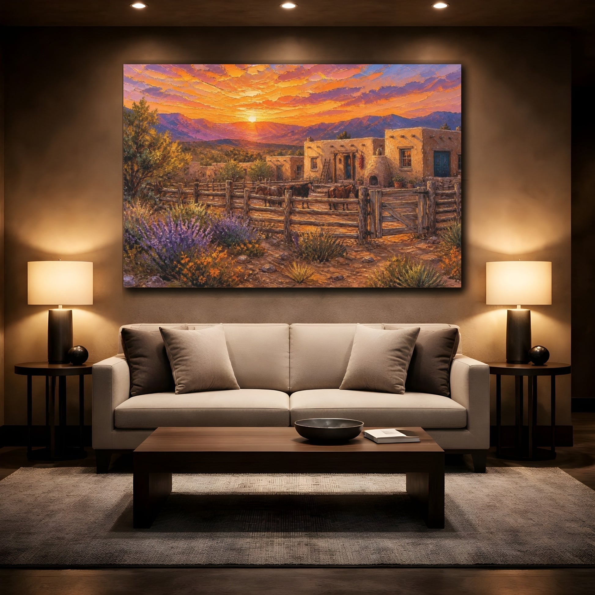 Mockup 2. Sunset At Adobe Ranch shown as canvas print