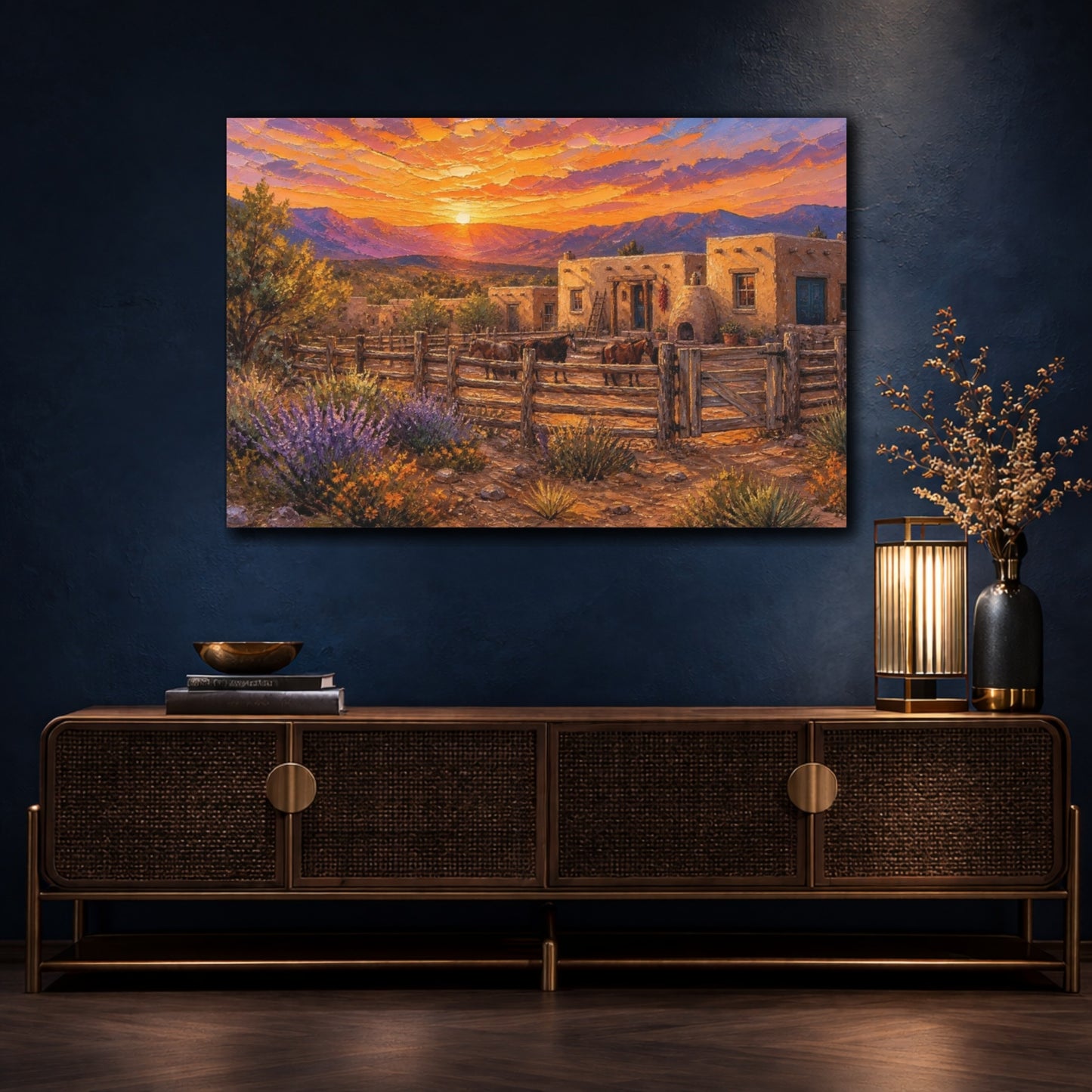 Mockup 4. Sunset At Adobe Ranch shown as canvas print
