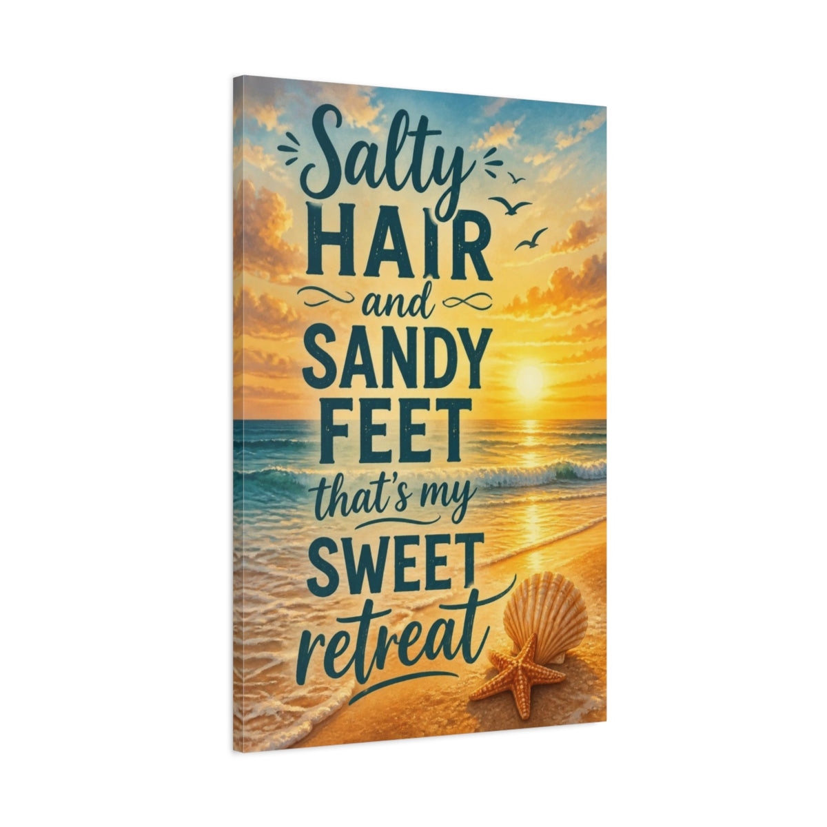 Main Mockup. Sunset Beach Quotes shown as canvas print
