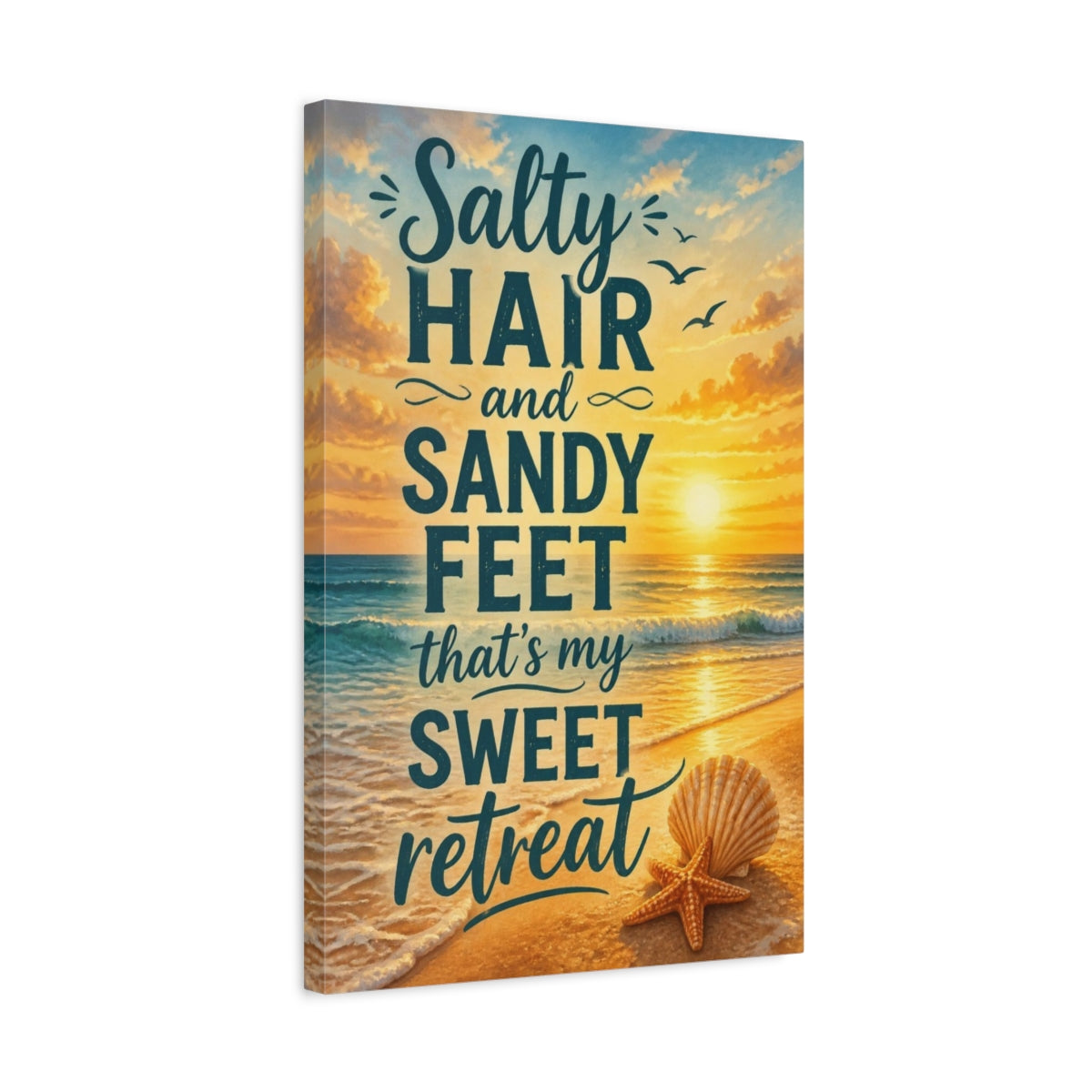 Side Mockup 3. Sunset Beach Quotes shown as canvas print