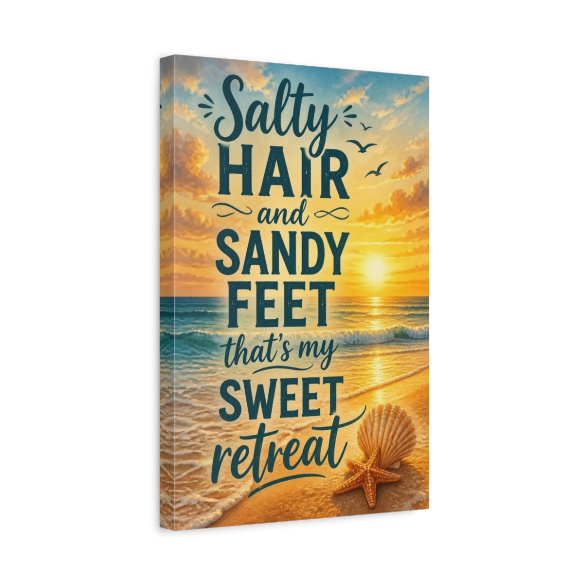 Side Mockup 4. Sunset Beach Quotes shown as canvas print
