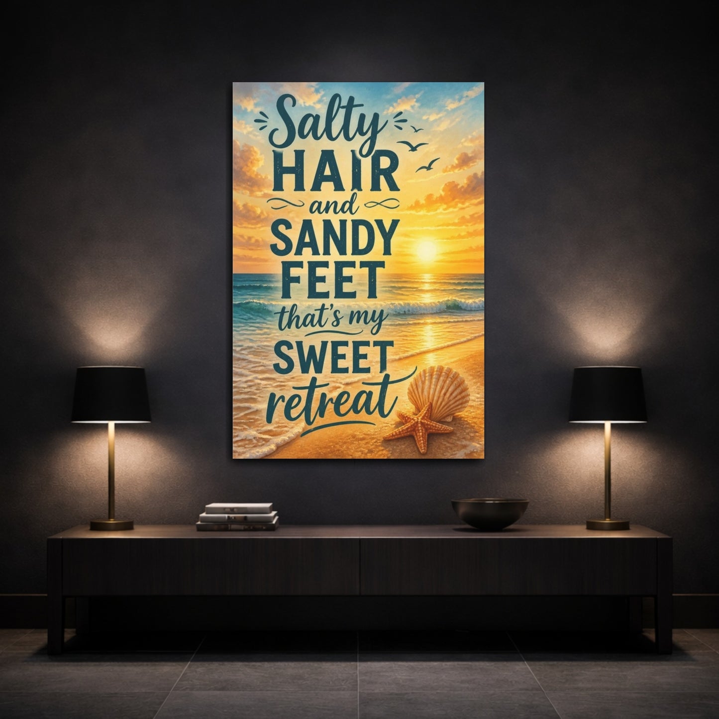 Mockup 3. Sunset Beach Quotes shown as canvas print