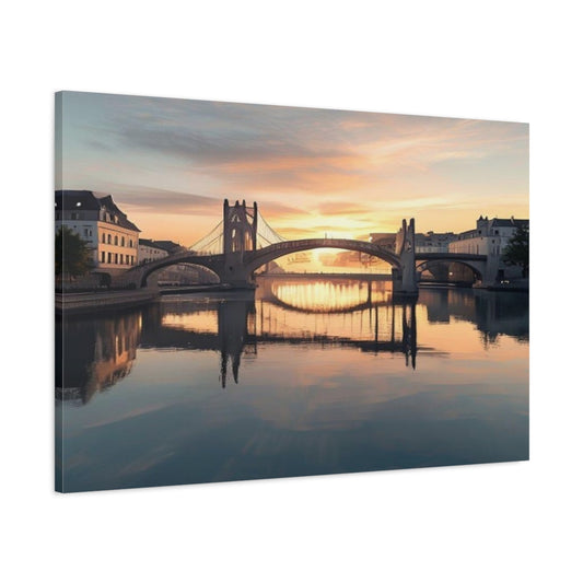 Main Mockup. Sunset Bridge Over River shown as canvas print