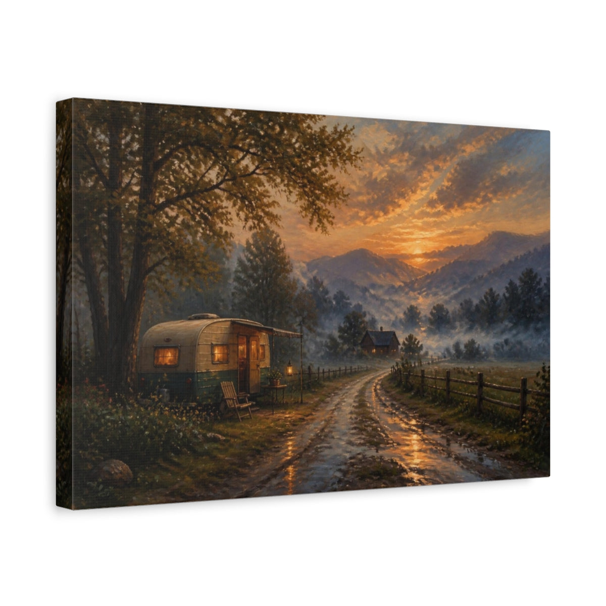 Side Mockup 4. Sunset Camper On Country Lane shown as canvas print