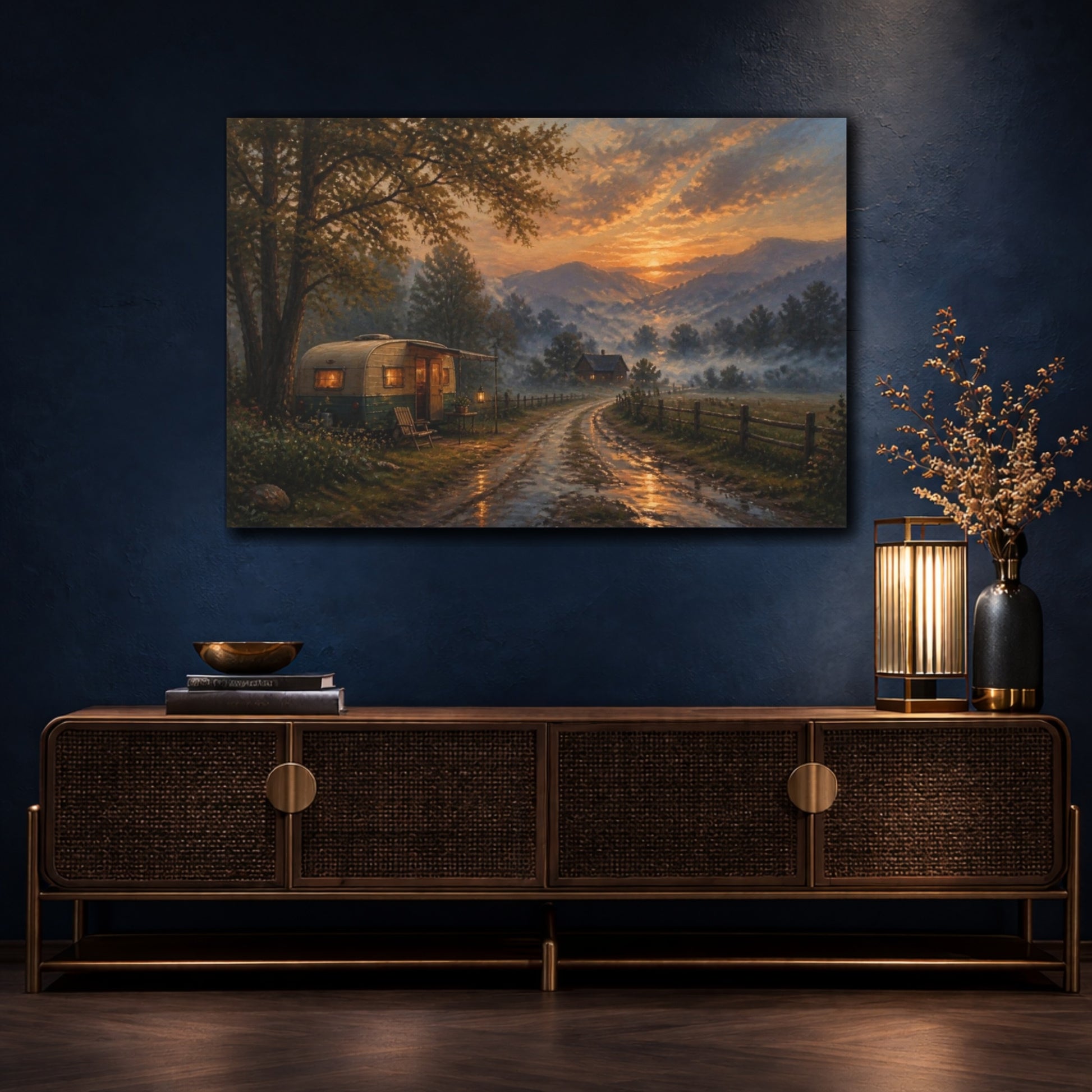 Mockup 4. Sunset Camper On Country Lane shown as canvas print