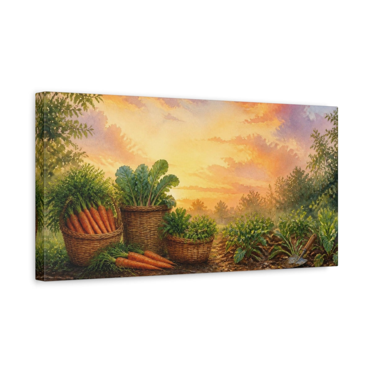 Side Mockup 3. Sunset Carrot Harvest shown as canvas print