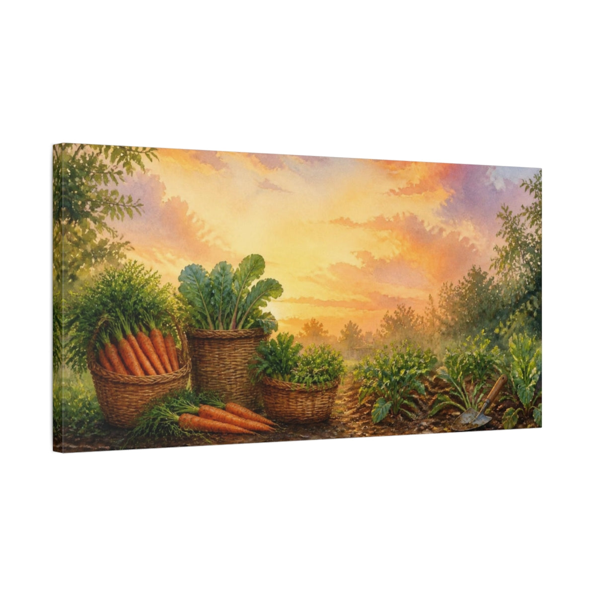 Side Mockup 1. Sunset Carrot Harvest shown as canvas print