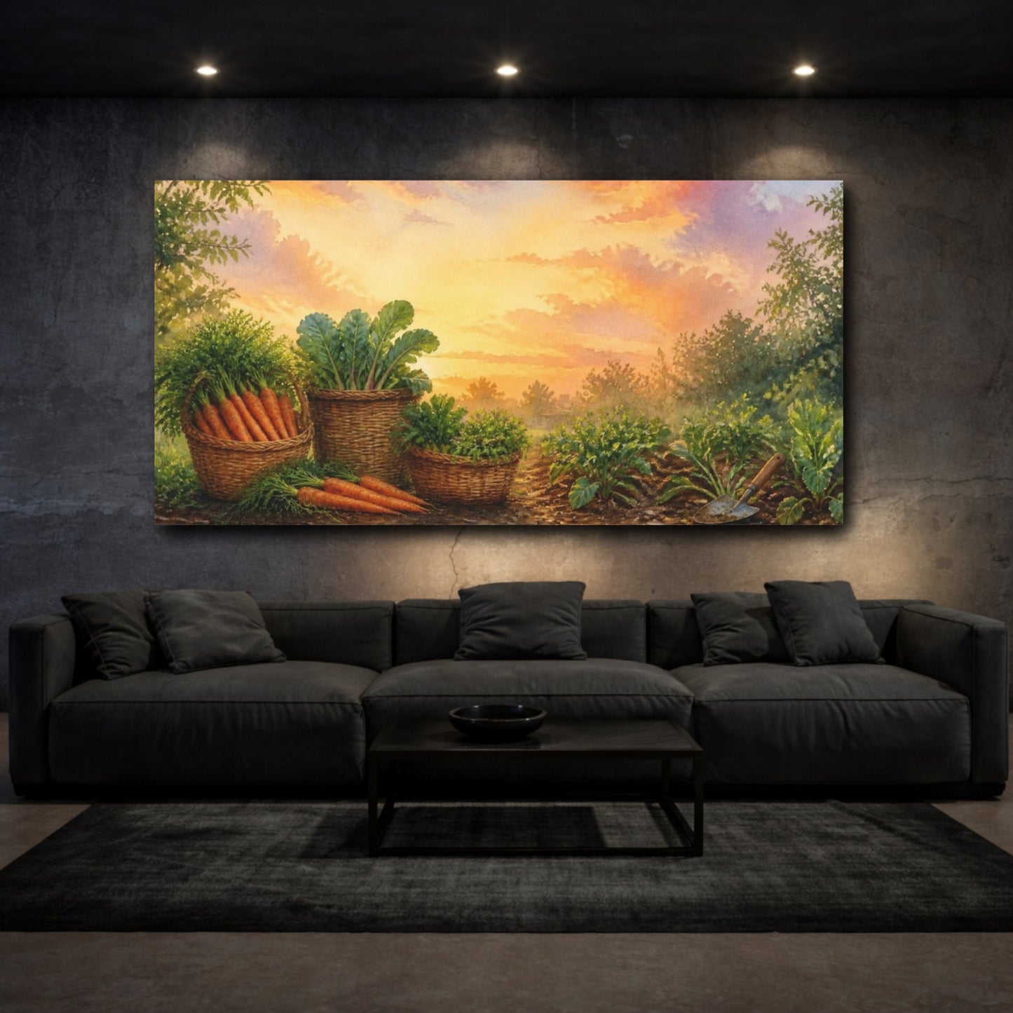 Mockup 3. Sunset Carrot Harvest shown as canvas print
