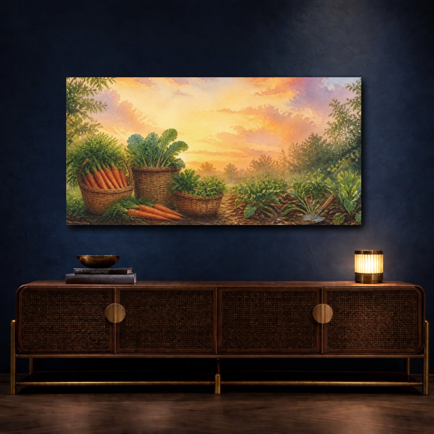 Mockup 4. Sunset Carrot Harvest shown as canvas print