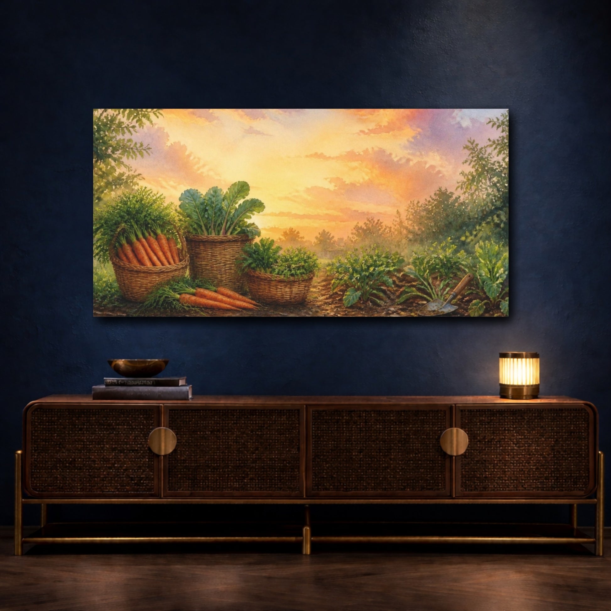 Mockup 4. Sunset Carrot Harvest shown as canvas print