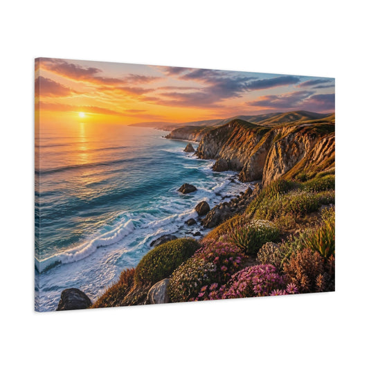 Main Mockup. Sunset Coastal Landscape shown as canvas print