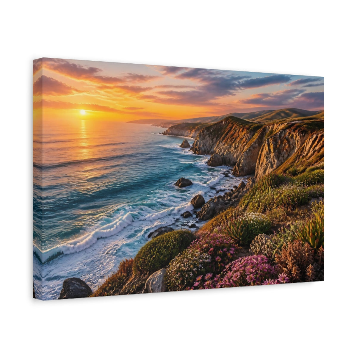 Side Mockup 4. Sunset Coastal Landscape shown as canvas print