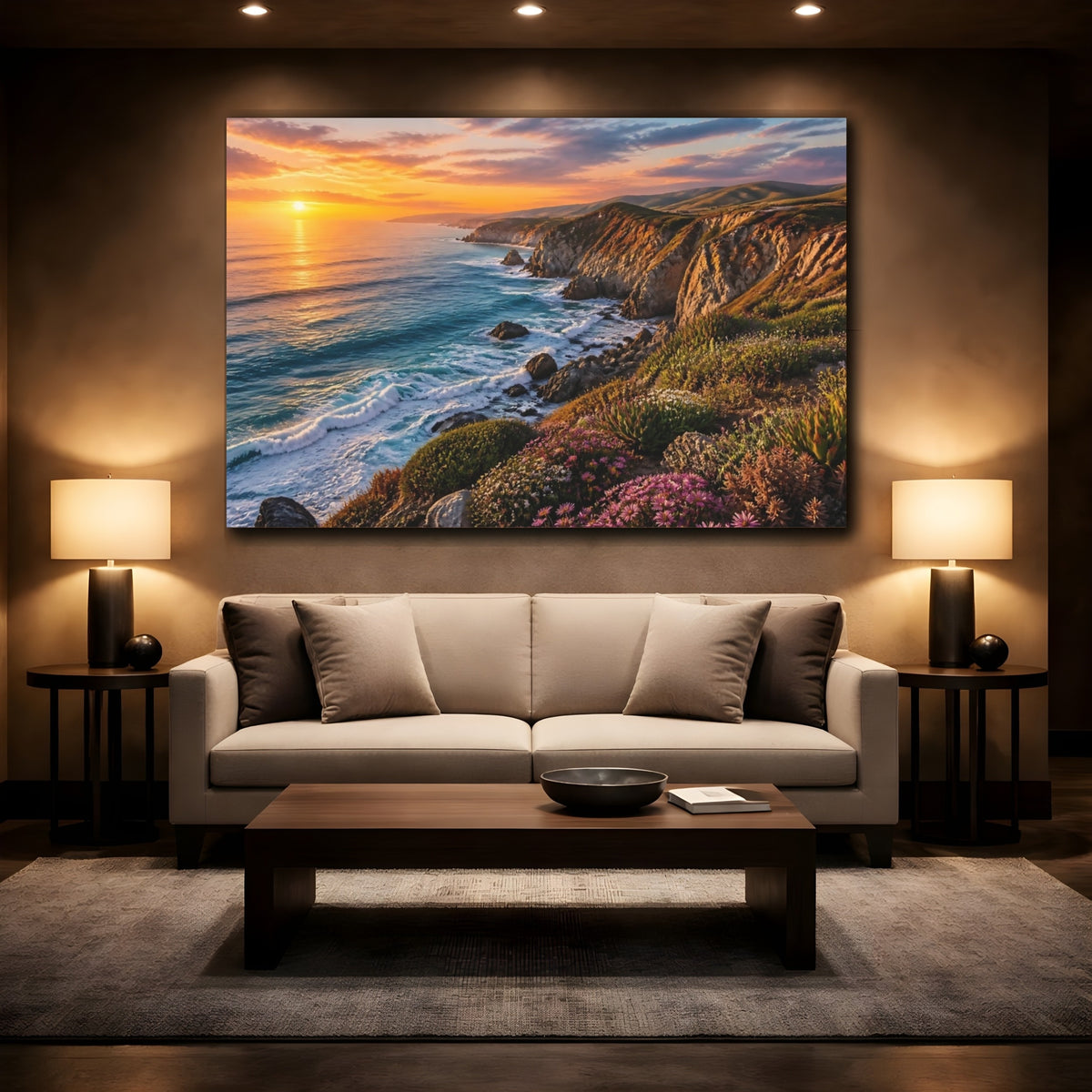 Mockup 2. Sunset Coastal Landscape shown as canvas print
