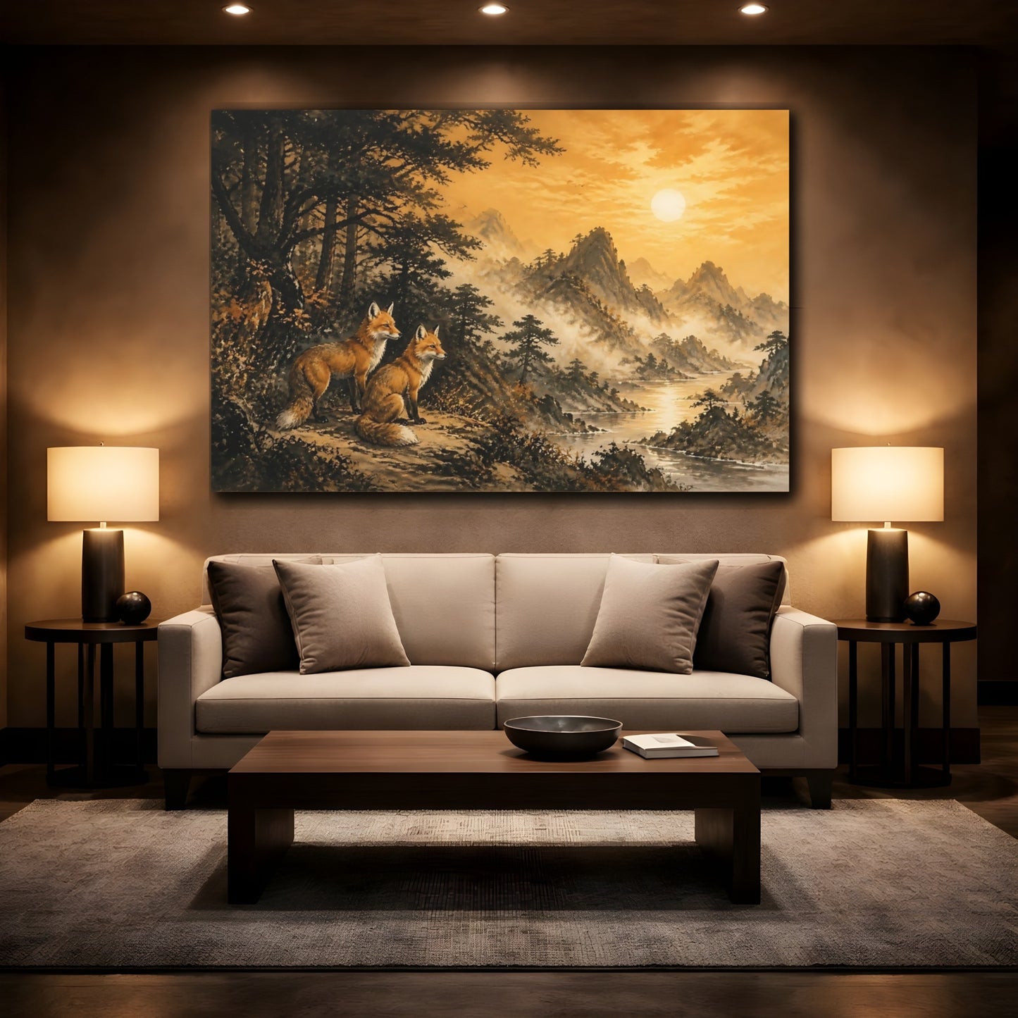 Mockup 2. Sunset Foxes On Ridge shown as canvas print