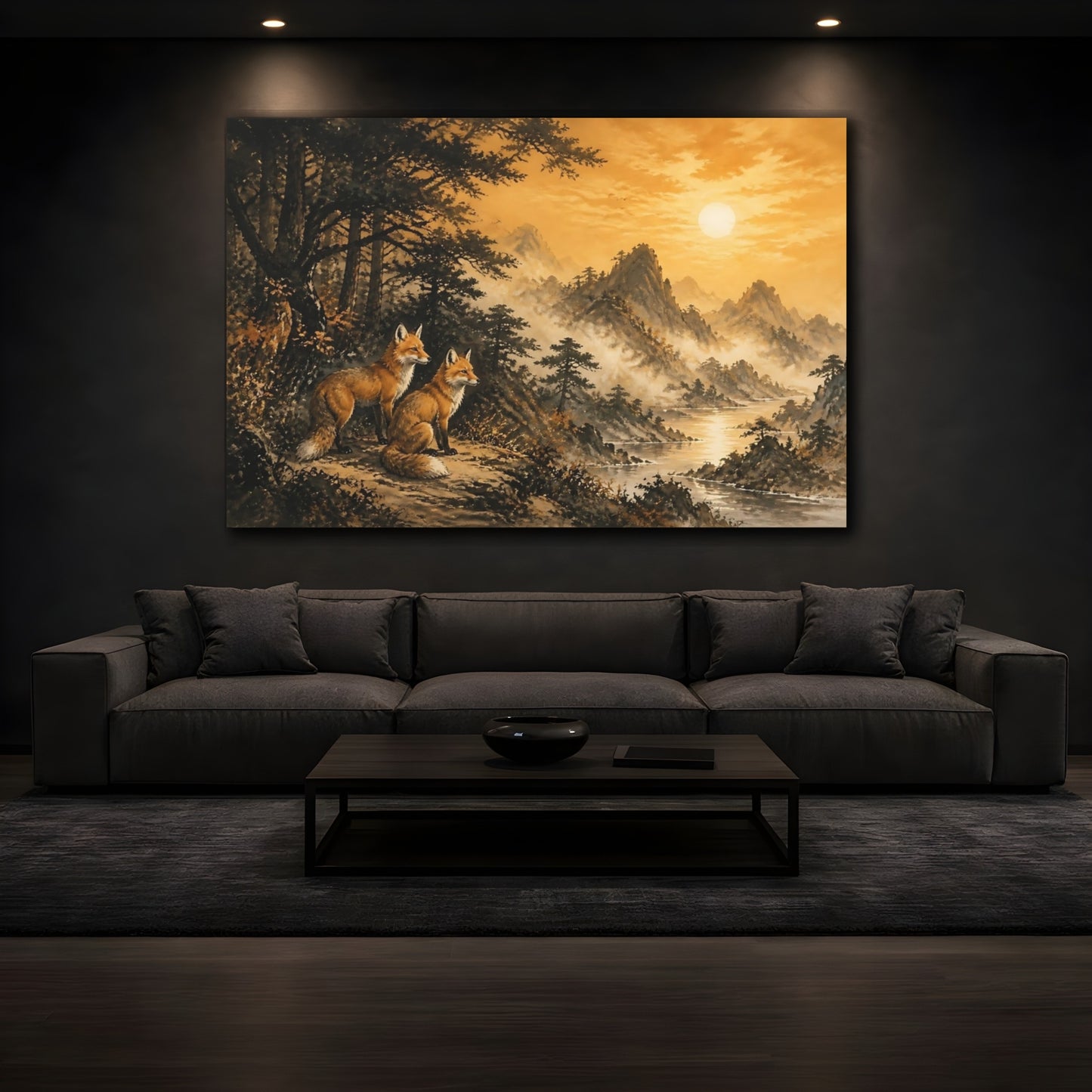 Mockup 3. Sunset Foxes On Ridge shown as canvas print