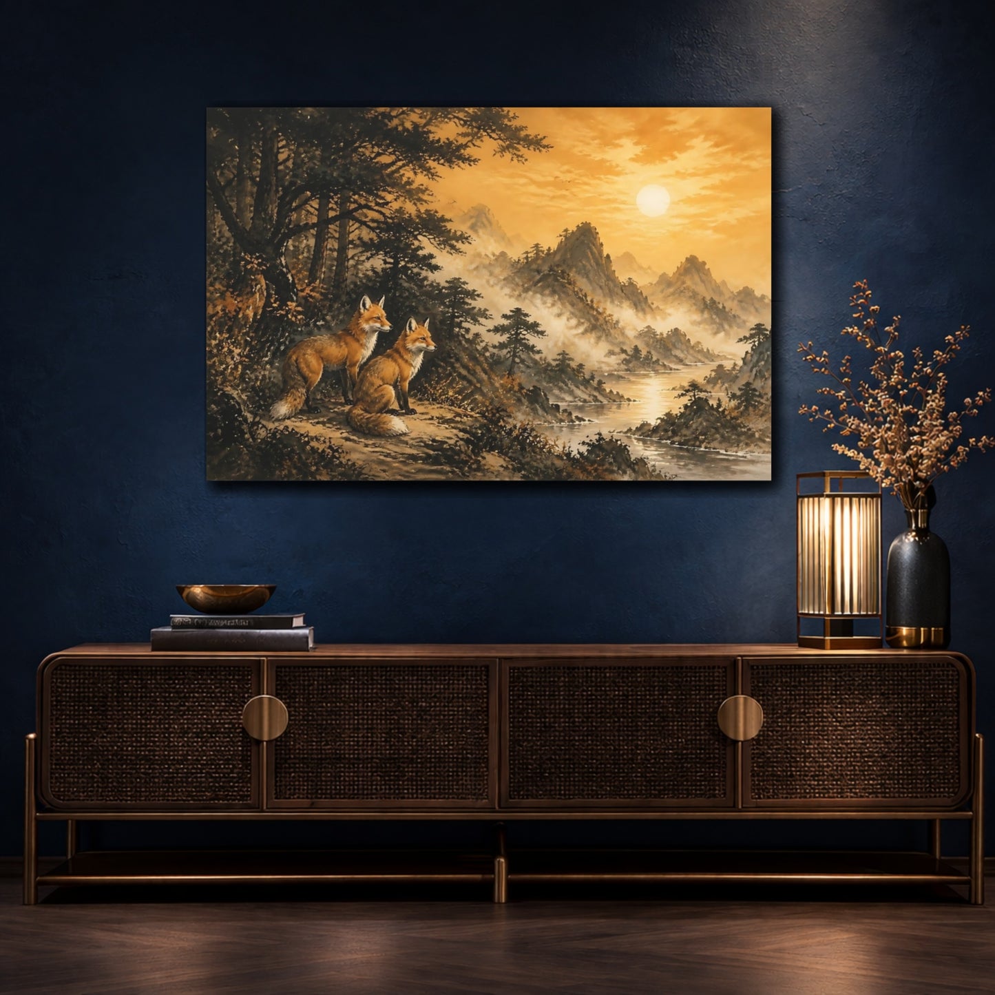 Mockup 4. Sunset Foxes On Ridge shown as canvas print