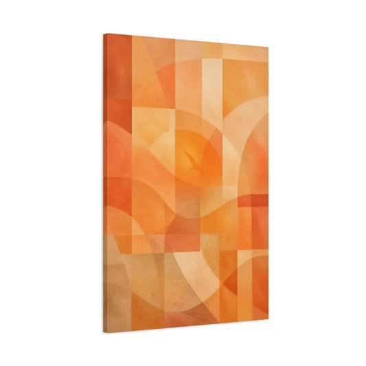 Main Mockup. Sunset Geometry With Bird shown as canvas print