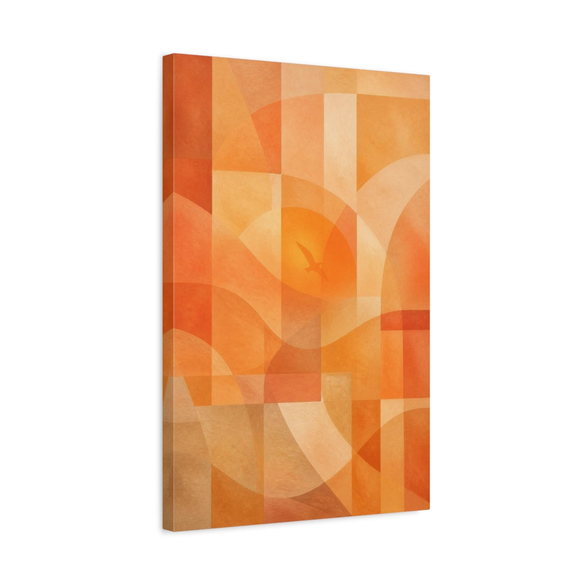 Side Mockup 3. Sunset Geometry With Bird shown as canvas print