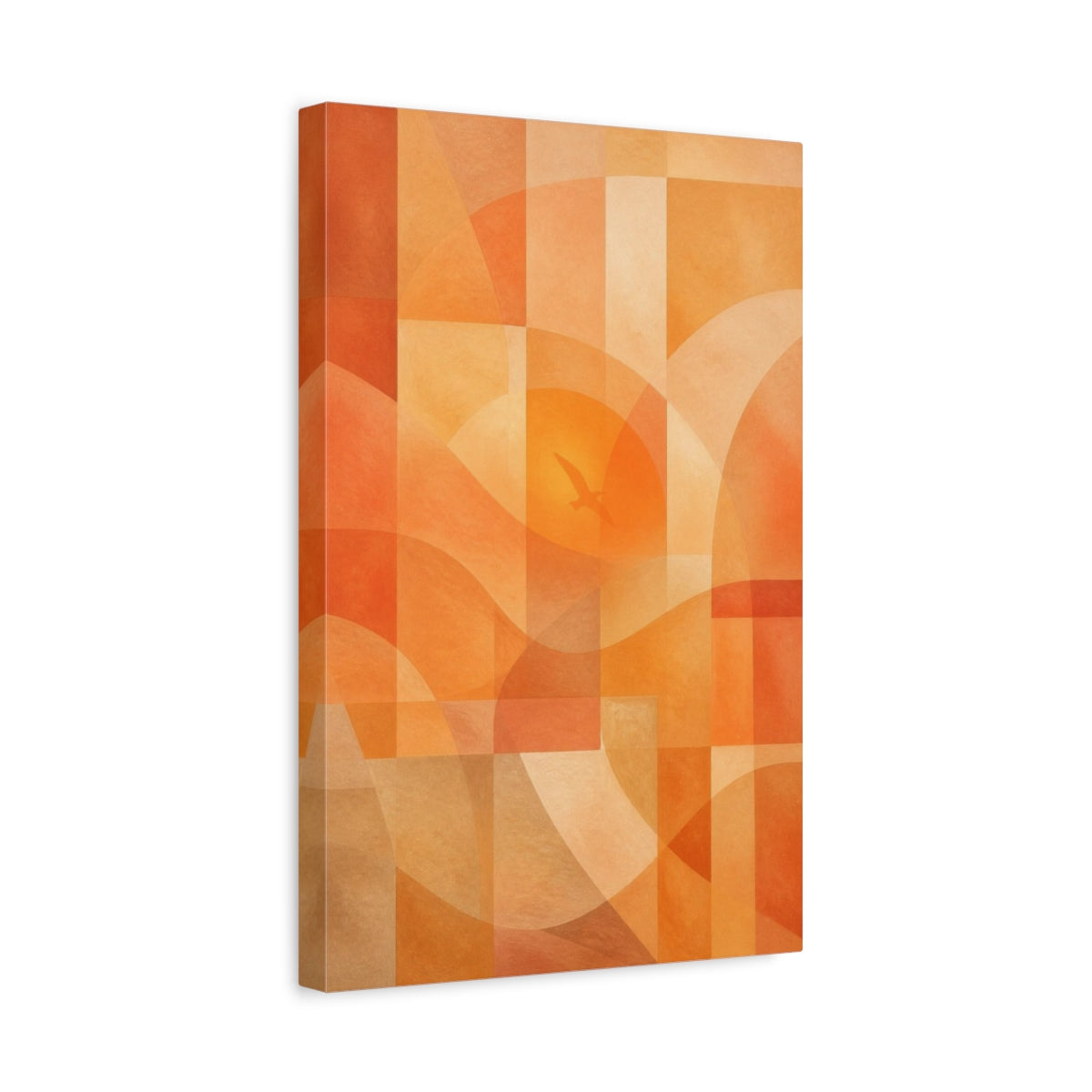 Side Mockup 4. Sunset Geometry With Bird shown as canvas print