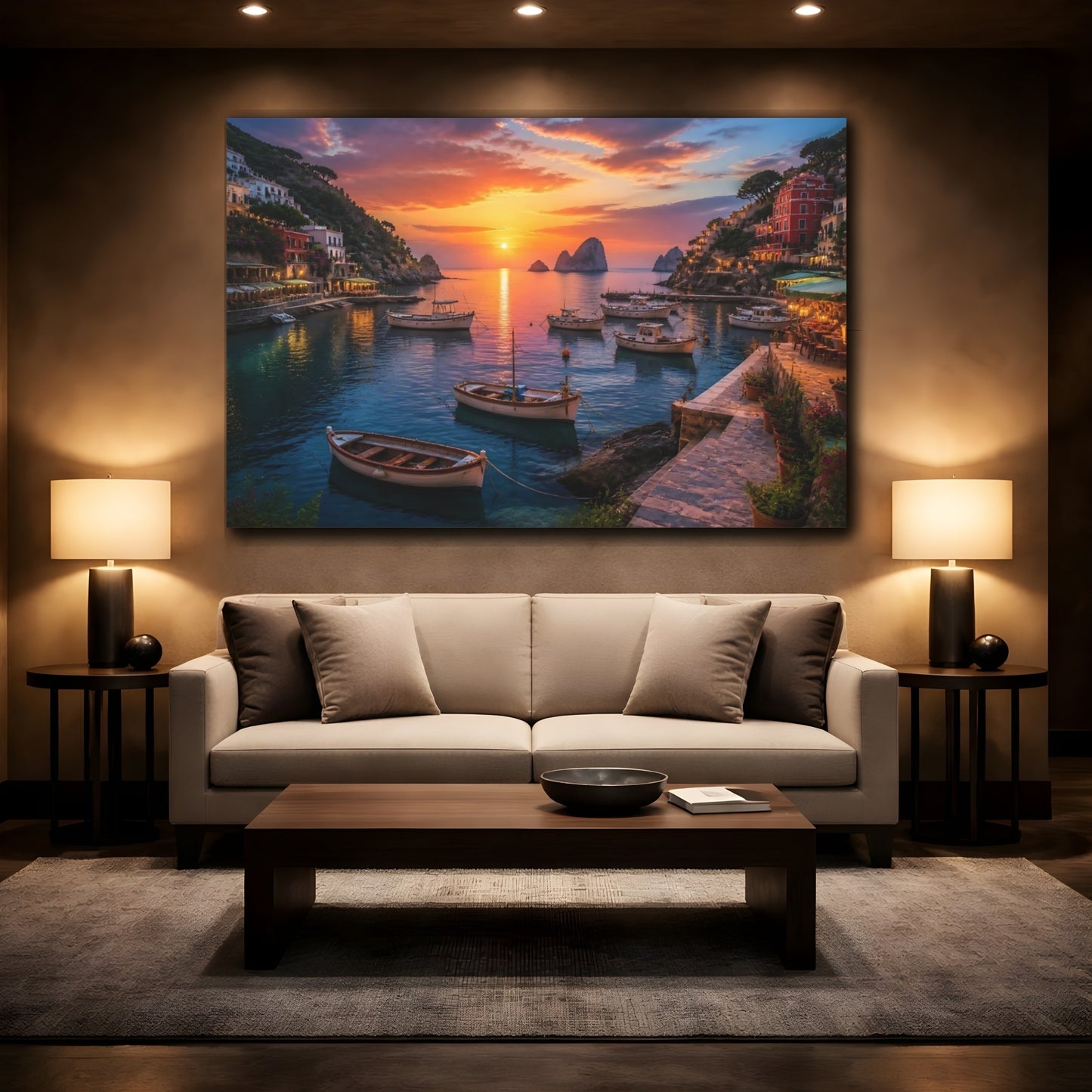 Mockup 2. Sunset Harbor At Dusk shown as canvas print