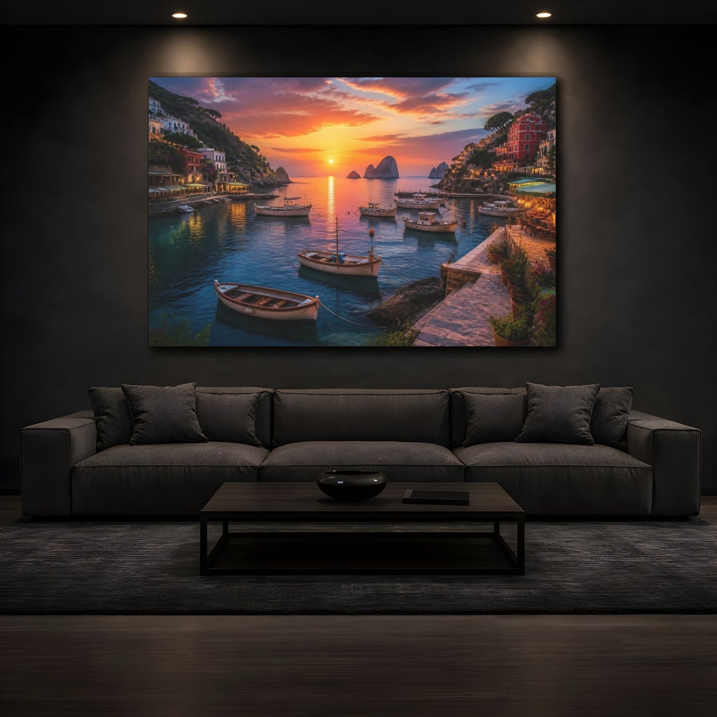 Mockup 3. Sunset Harbor At Dusk shown as canvas print