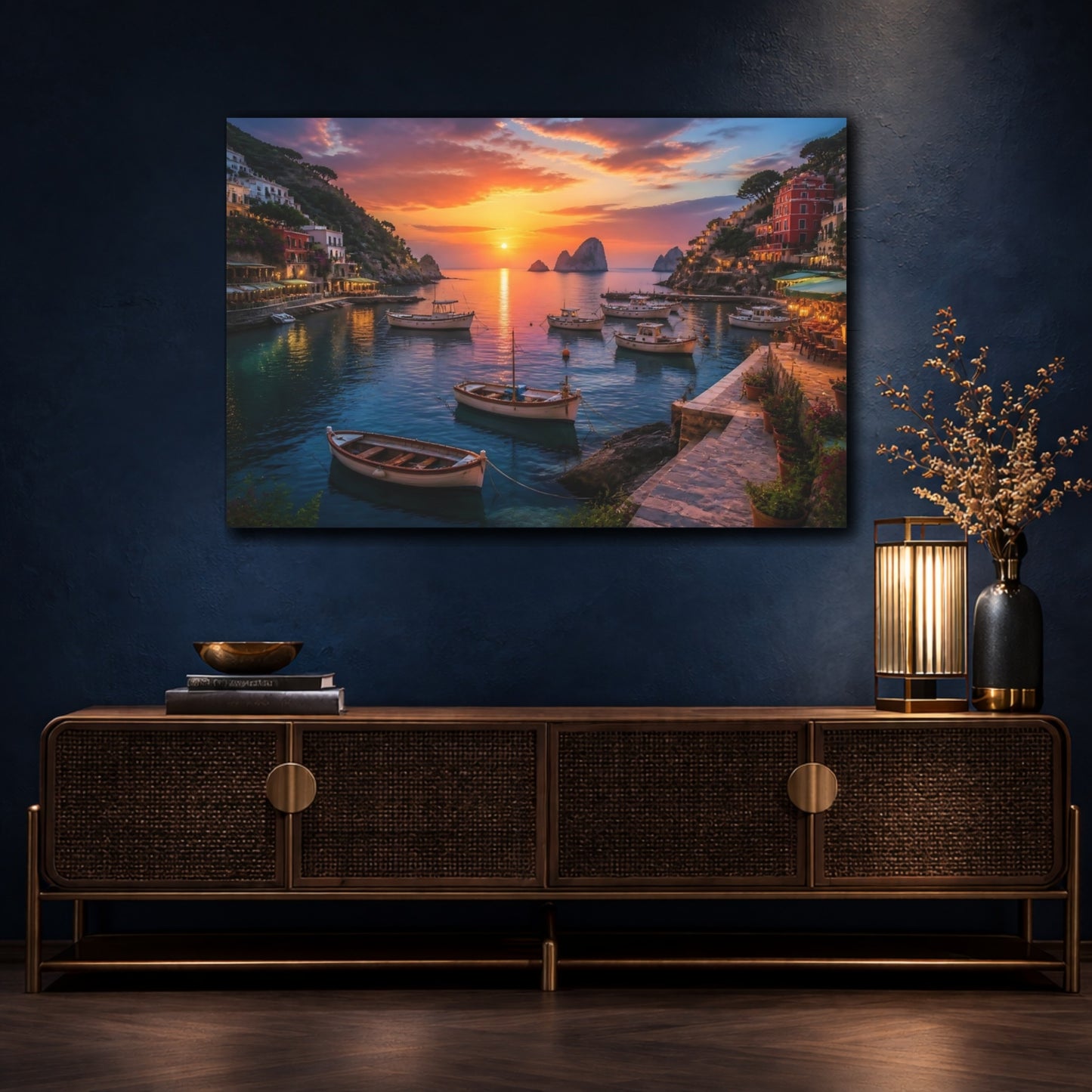 Mockup 4. Sunset Harbor At Dusk shown as canvas print