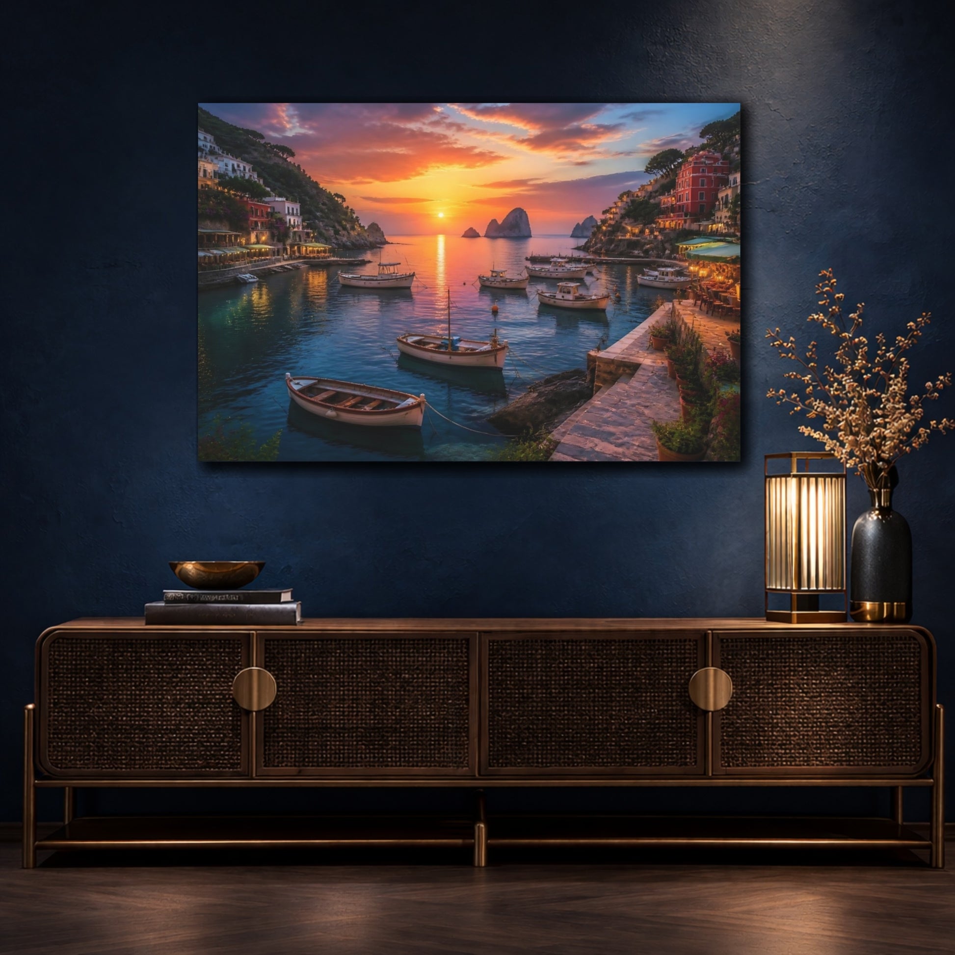 Mockup 4. Sunset Harbor At Dusk shown as canvas print