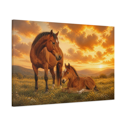 Main Mockup. Sunset Mare And Foal shown as canvas print